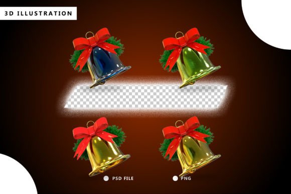3D Rendering Set of Christmas Bells Illustrations