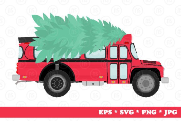 Cartoon Bus with a Christmas Tree Illustration Review
