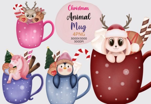 Christmas Animal Mug Clipart for Illustrations