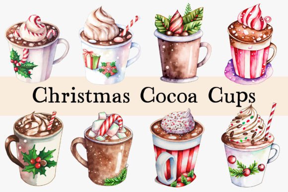Christmas Cocoa Mugs Illustrations for Seasonal Design Projects