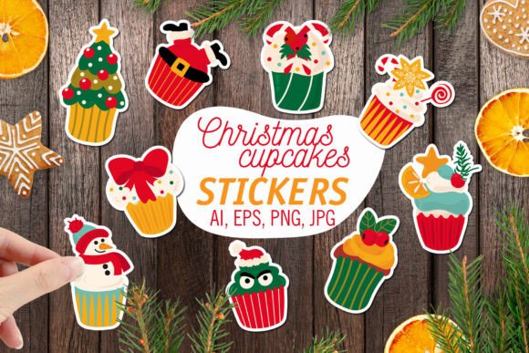 Christmas Cupcakes Printable Stickers for Digital Sellers