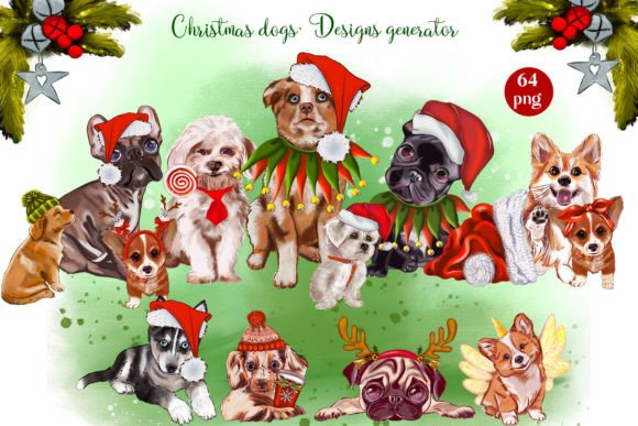 Christmas Dogs Sublimation Illustrations for Digital Sellers