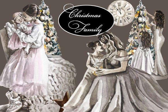 Christmas Family Clip Art for Embroidery Projects