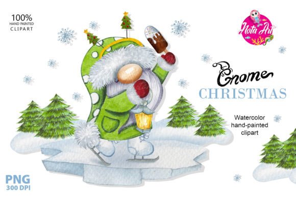 Christmas Gnome on Skates Illustration for Blog and Website Design