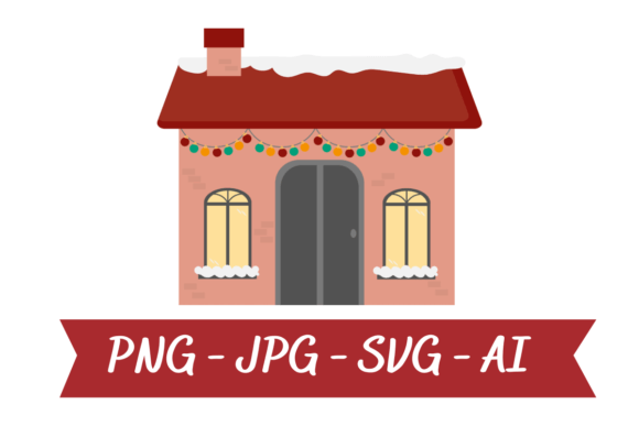 Christmas House with Decorations Clipart for Blog and Website Design