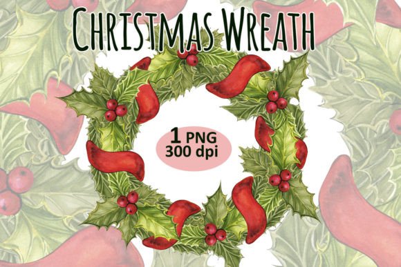 Christmas Ilex Wreath Clipart PNG for Illustrations