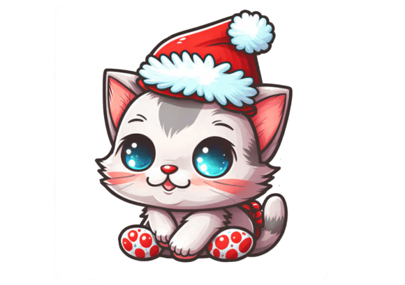 Christmas Kitty, Cute Xmas Kitten Illustration for Branding