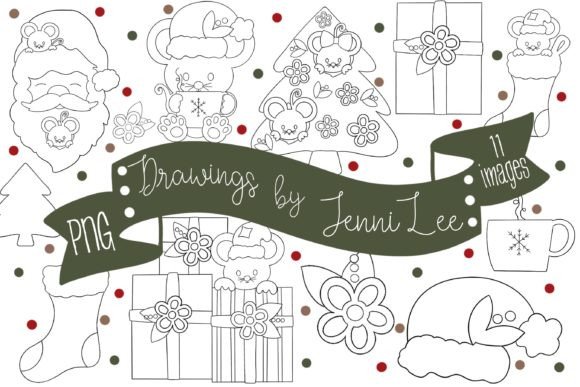 Christmas Mice Outlines Illustrations for Holiday Content