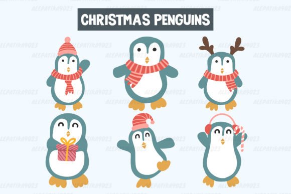 Christmas Penguins Clipart Set Graphic for Illustrations