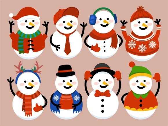Christmas Snowman Clip Art Illustration for Crafting and Design
