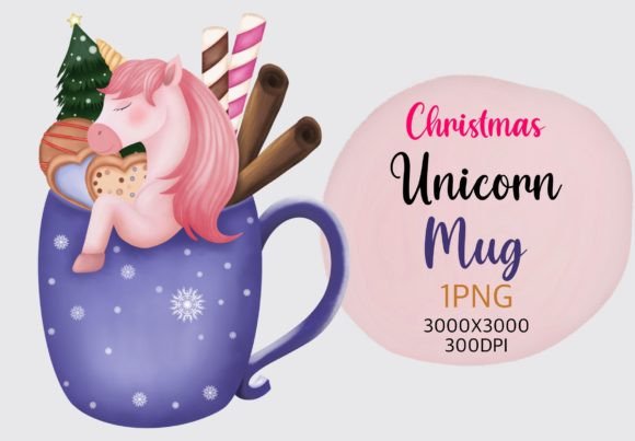 Christmas Unicorn Mug Clipart for Editorial and Web Design