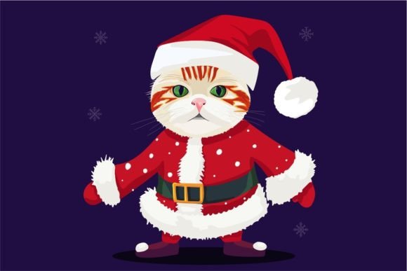 Cute Cat with Christmas Clothes Illustration
