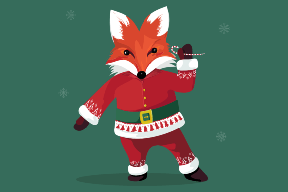 Cute Fox in Christmas Outfit Embroidery