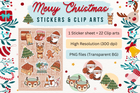 CUTE Merry Christmas Sticker Clip Arts Illustrations