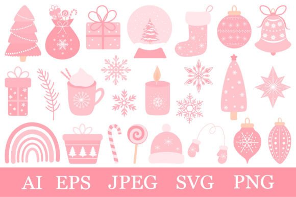 Cute Pink Christmas Clipart SVG for Handmade Projects