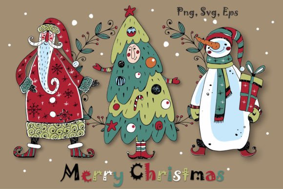 Merry Christmas Doodles Png SVG Illustrations