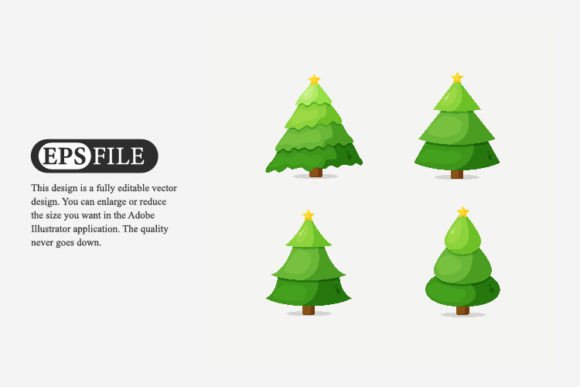 Pine Tree Christmas Cartoon Style Illustrations