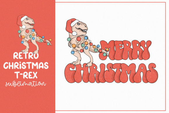 Retro Christmas T-Rex Sublimation Illustrations