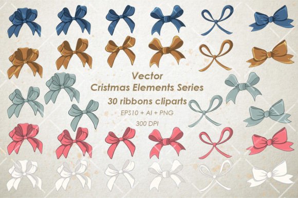 Vector Christmas Ribbons Cliparts Set for Illustrations