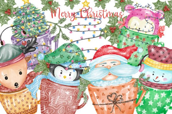 Watercolor Christmas Cups Clipart for Creative Projects