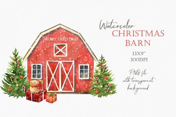Watercolor Christmas Farm Illustrations for Digital Selling