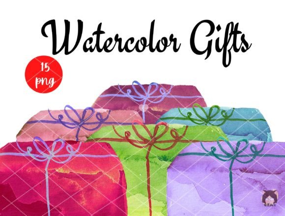 Watercolor Christmas Gift Illustrations for Crafting