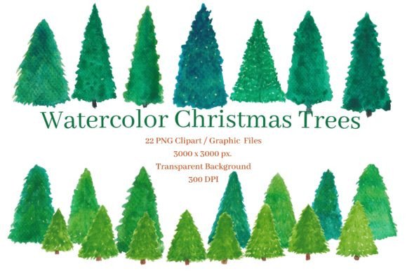 Watercolor Christmas Trees Clipart PNG for Handmade Projects