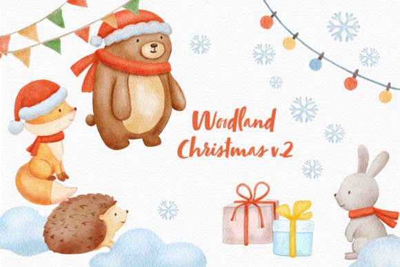 Woodland Animal Christmas Watercolor Png for Illustrations